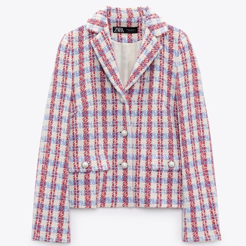 ZARA PEARL BUTTON TEXTURED JACKET MULTICOLORED - Picture 10 of 14